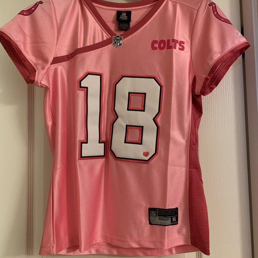 Reebok Peyton Manning Indianapolis #18 Pink Fitted Jersey with White Accents